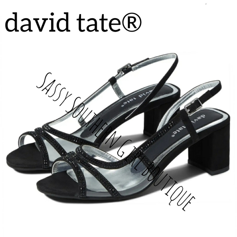 🆕⭐david tate black rhinestone sandal heels